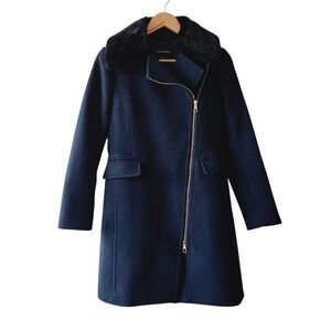 Club Monaco Navy Blue Josette Faux Fur Collar Wool Coat